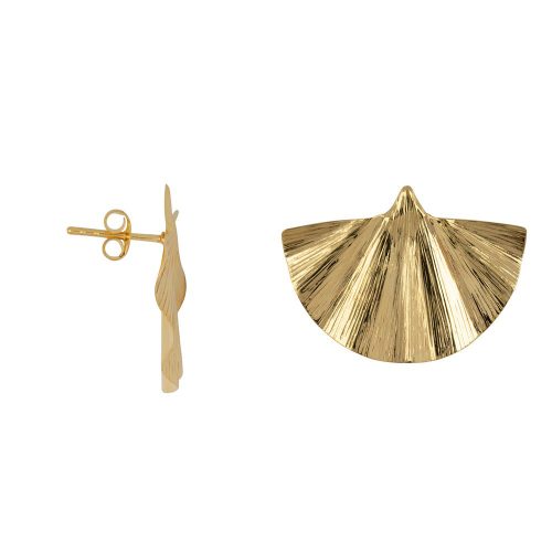 Ribbed half Umbrella Stud Earring Gold Plated | Betty Bogaers