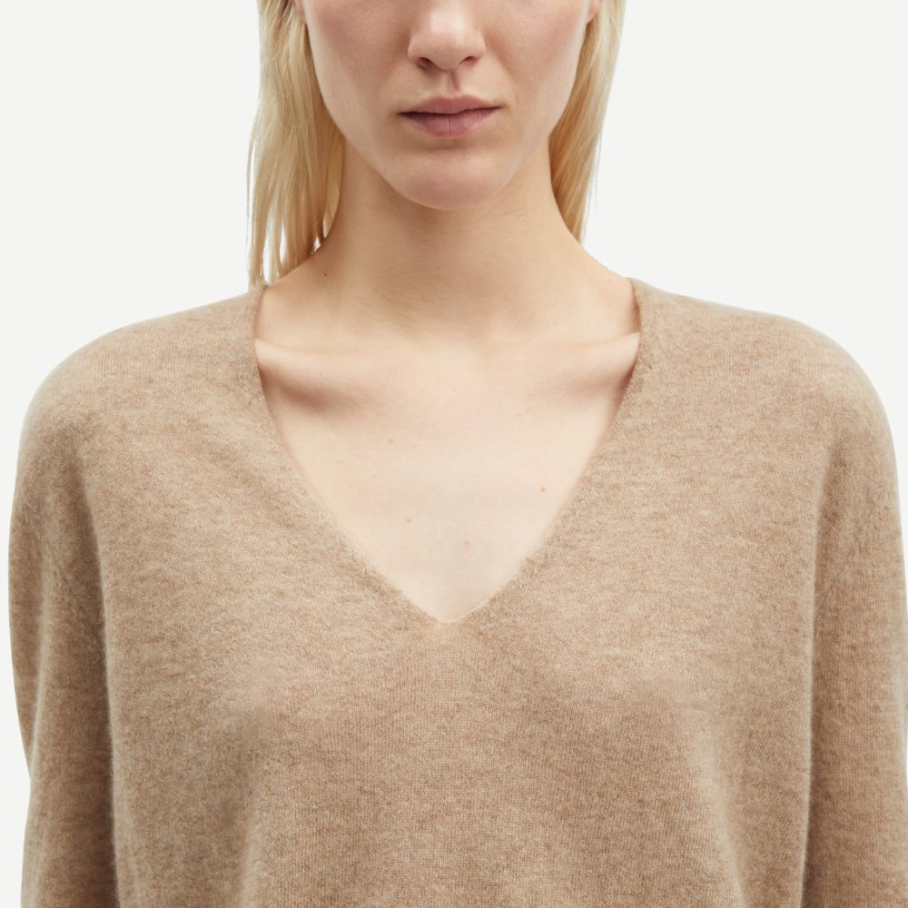 Salorea V-Neck Sweater Khaki Melange | Samsoe Samsoe