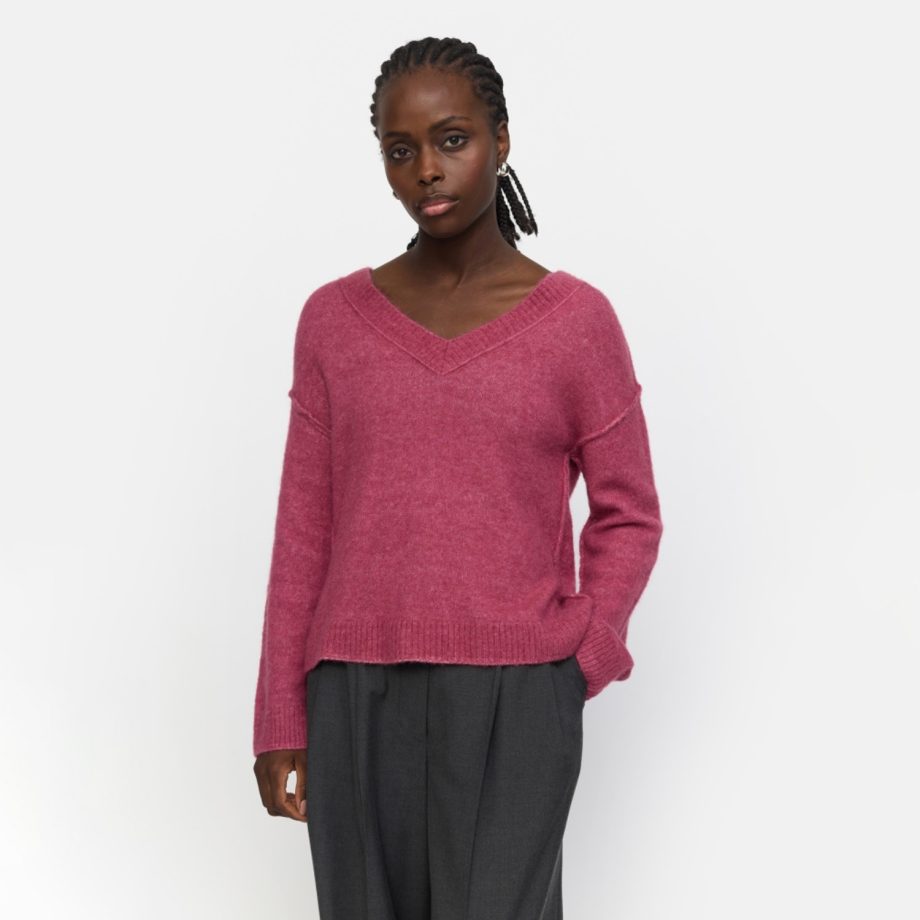 Allison V-neck Knit Rose Wine Melange | Soft Rebels