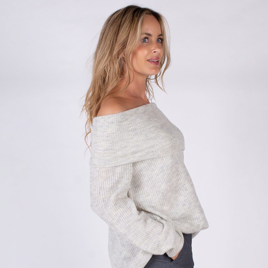 Drammen Offshoulder Trui Moon Grey | The Clothed