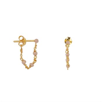 Balls Emaille Chain Stud Earring Gold Plated Beige