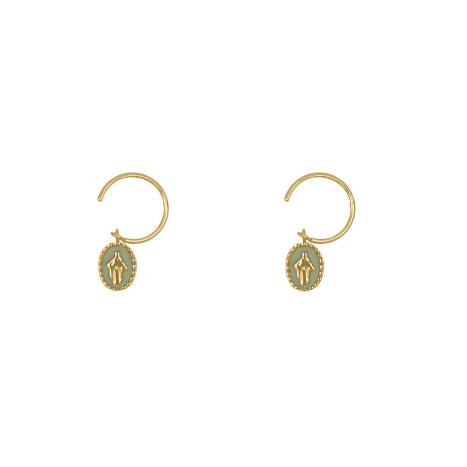 Maria Emaille Open Ring Earring Gold Plated Green | Betty Bogaers