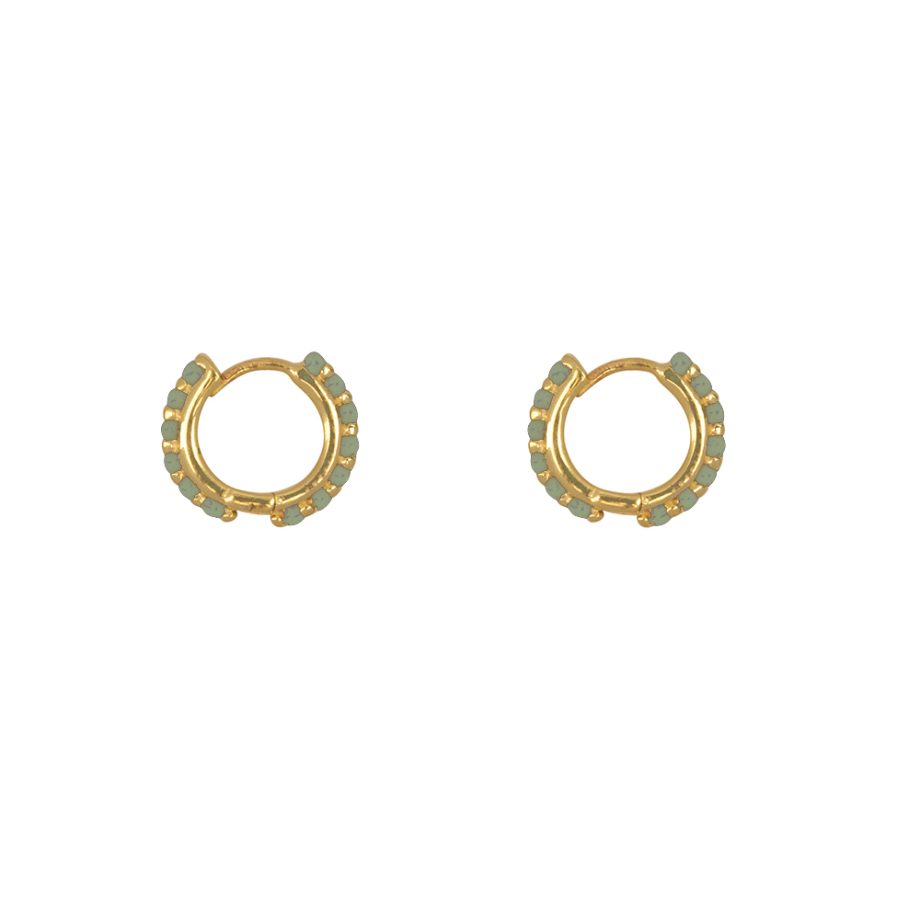 Balls Emaille Click Hoop Earring Gold Plated Green | Betty Bogaers