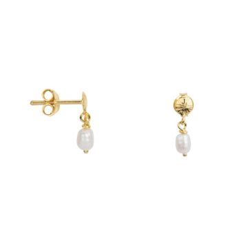 Ribbed Mini Moon Pearl Stud Earring Gold Plated | Betty Bogaers