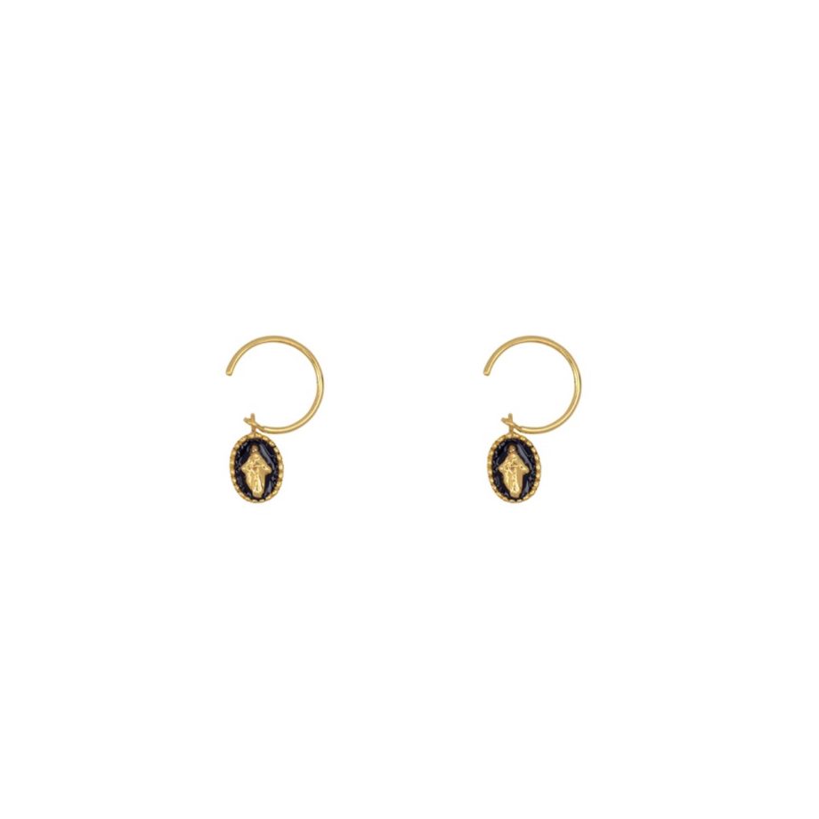 Maria Open Ring Earring Gold Plated Black | Betty Bogaers