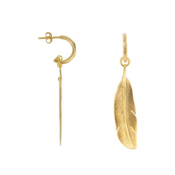 Feather Hoop Stud Earring Gold Plated | Betty Bogaers