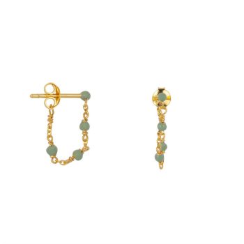 Balls Emaille Chain Stud Earring Gold Plated Green | Betty Bogaers