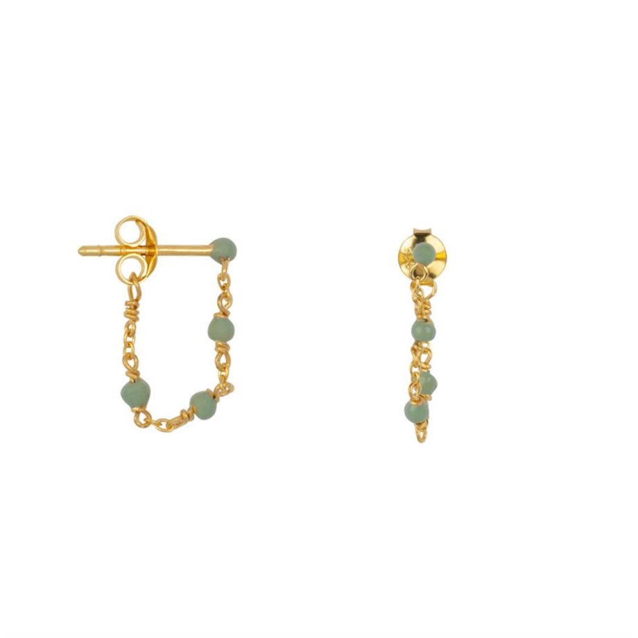 Balls Emaille Chain Stud Earring Gold Plated Green | Betty Bogaers