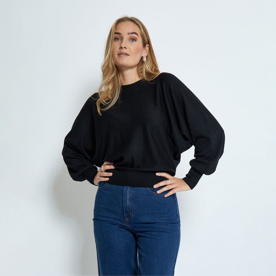 Dana Bat Sleeve Knit Pullover Black | Minus