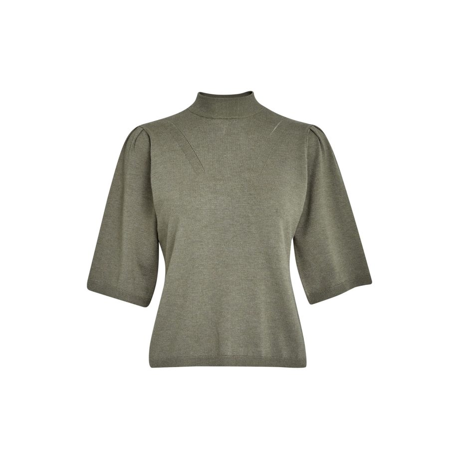 Kylina High Neck Knit T-shirt Gothic Olive Orange | Minus