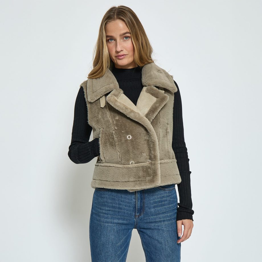 Pat Faux Fur Vest Winter Twig Sand | Minus