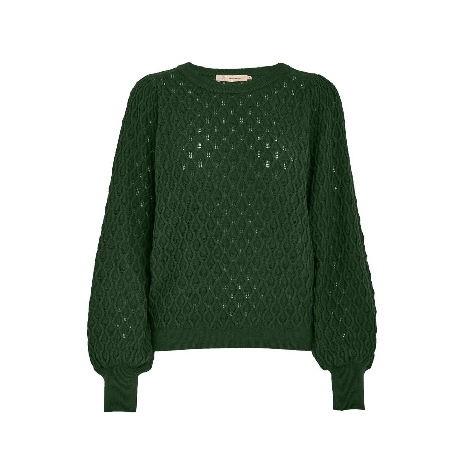 Rosalia Puff Sleeve Knit Pullover Jungle Green | Peppercorn