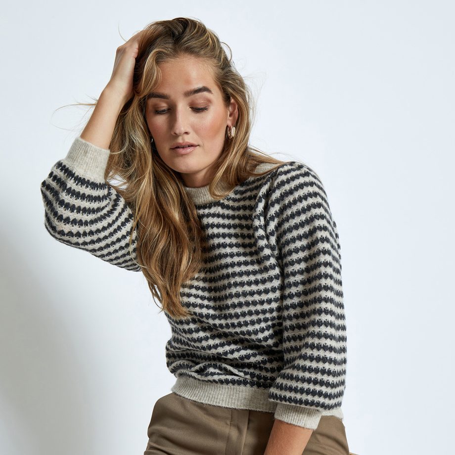 Camilla 3/4 Sleeve Striped Knit Pullover | Peppercorn