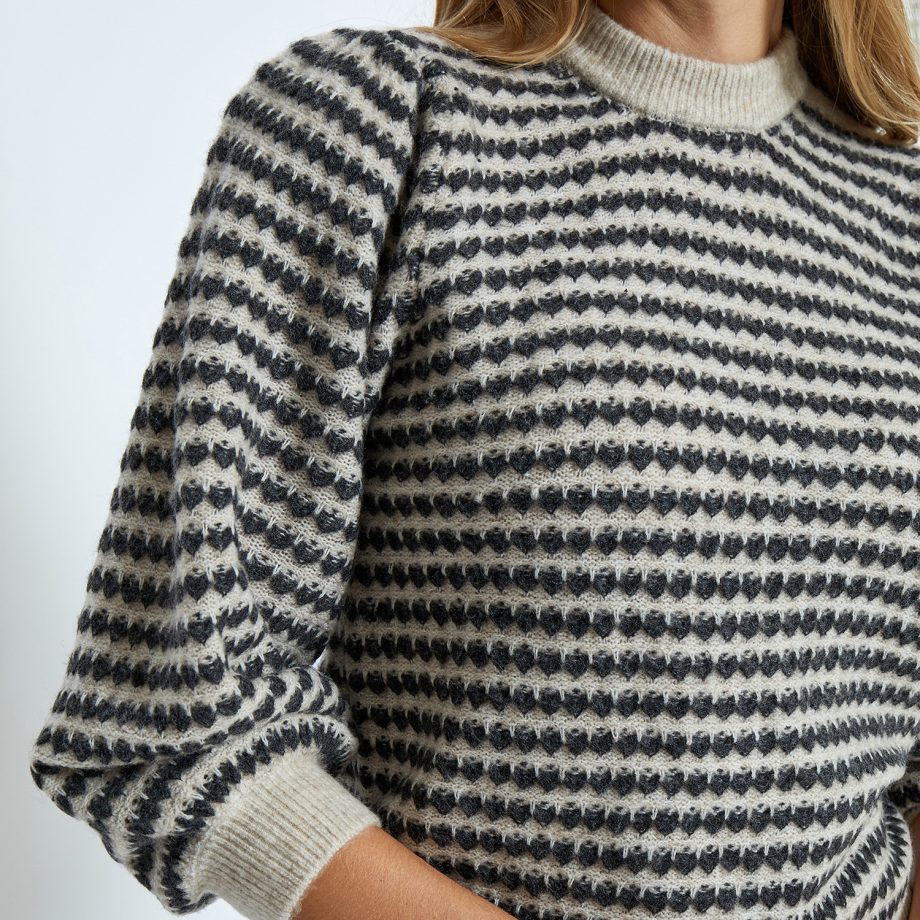 Camilla 3/4 Sleeve Striped Knit Pullover | Peppercorn