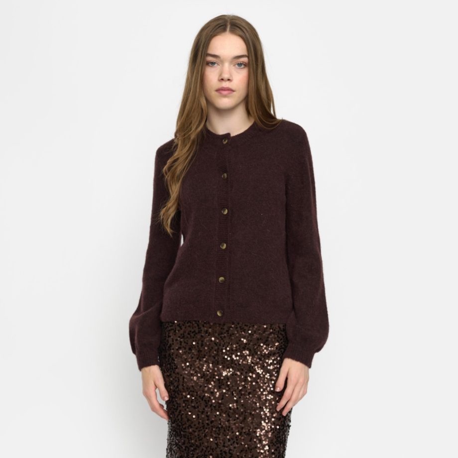 Allison O-neck Cardigan Knit Chocolate Plum Melange | Soft Rebels