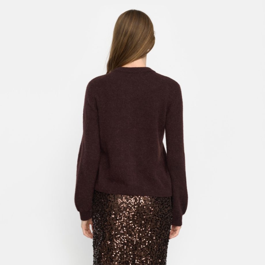 Allison O-neck Cardigan Knit Chocolate Plum Melange | Soft Rebels