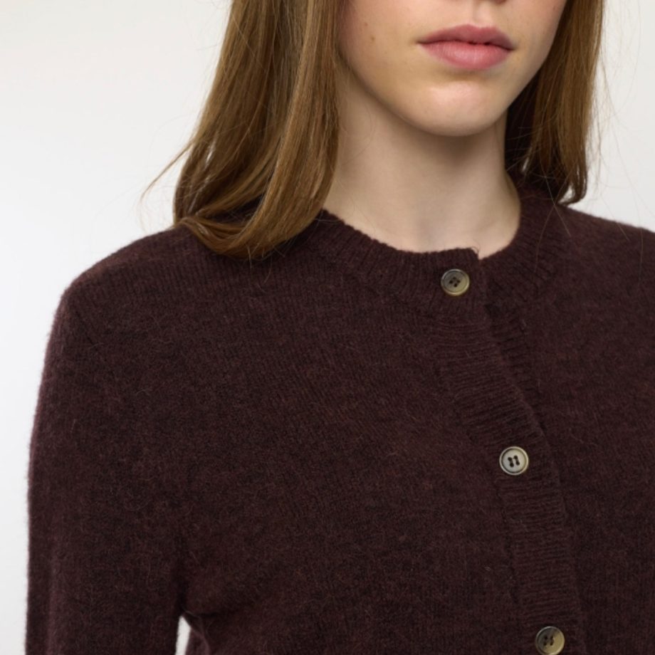 Allison O-neck Cardigan Knit Chocolate Plum Melange | Soft Rebels