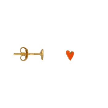 Mini Heart Stud Emaille Gold Neon Coral | Betty Bogaers