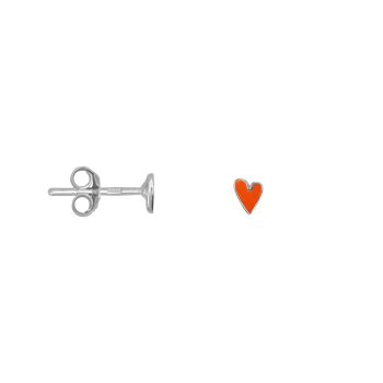 Mini Heart Stud Emaille Silver Neon Coral | Betty Bogaers