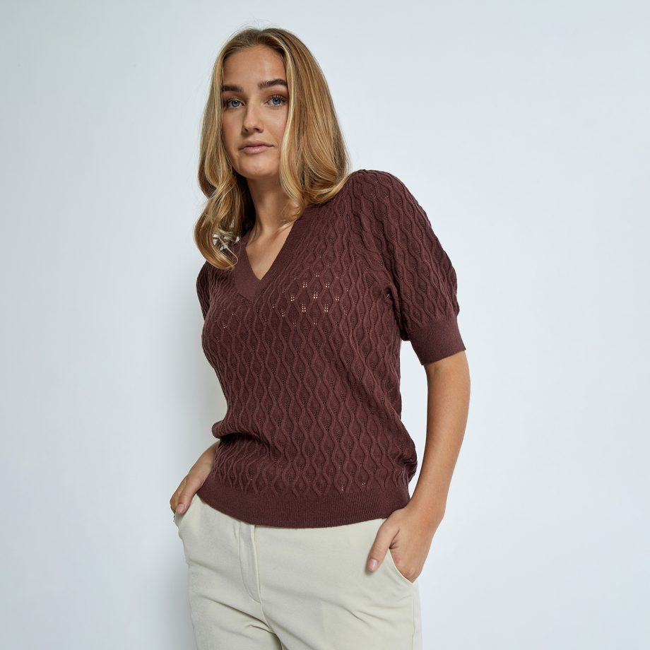 Rosalia Puff Sleeve Knit Tee Andorra Red | Peppercorn