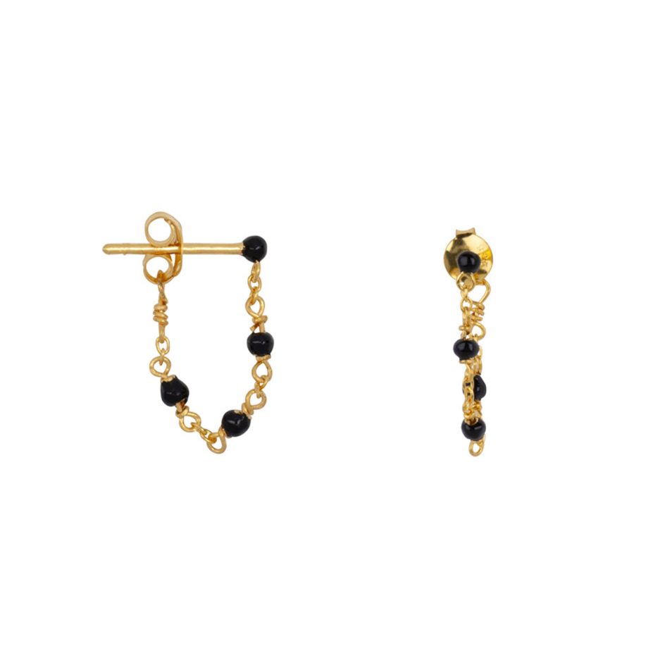 Balls Emaille Chain Stud Earring Gold Plated Black | Betty Bogaers