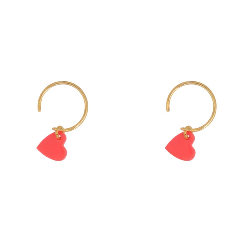 Small Neon Pink Heart Ring Earring | Betty Bogaers