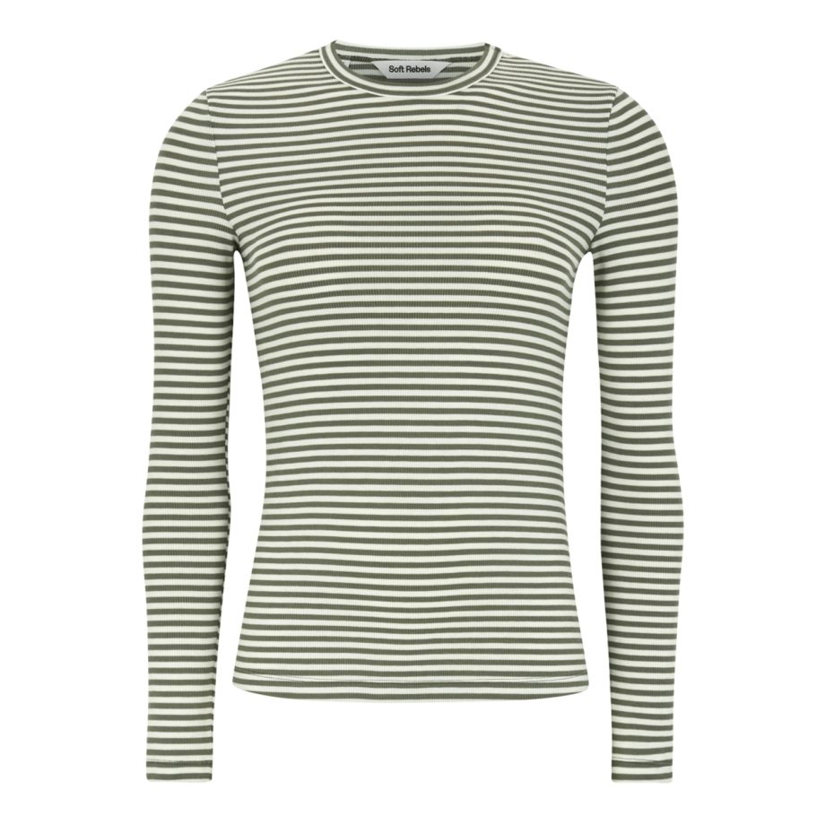 Fenja Stripe O-neck Top Vetiver | Soft Rebels