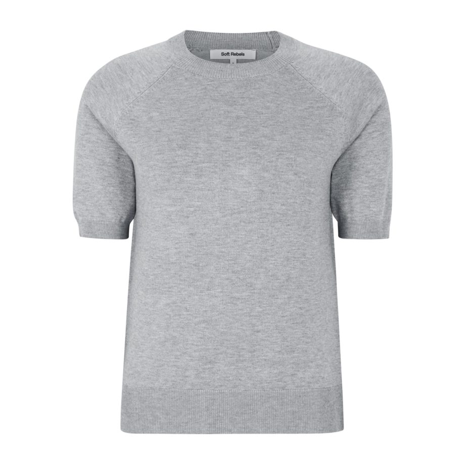 Marla Short Sleeve O-neck Knit Light Grey Melange | Soft Rebels