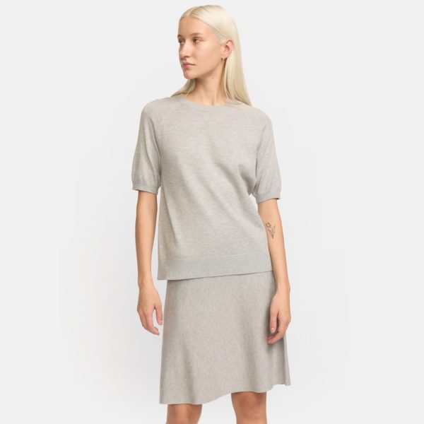 Marla Short Sleeve O-neck Knit Light Grey Melange | Soft Rebels