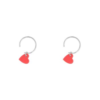 Small Neon Pink Heart Ring Earring Silver | Betty Bogaers