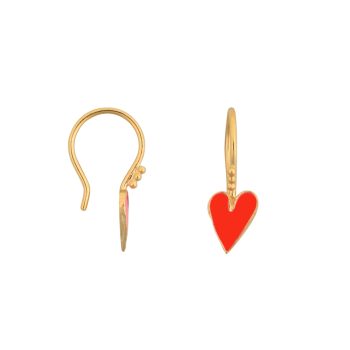 Medium One Heart Hook Earrings Gold Neon Coral | Betty Bogaers