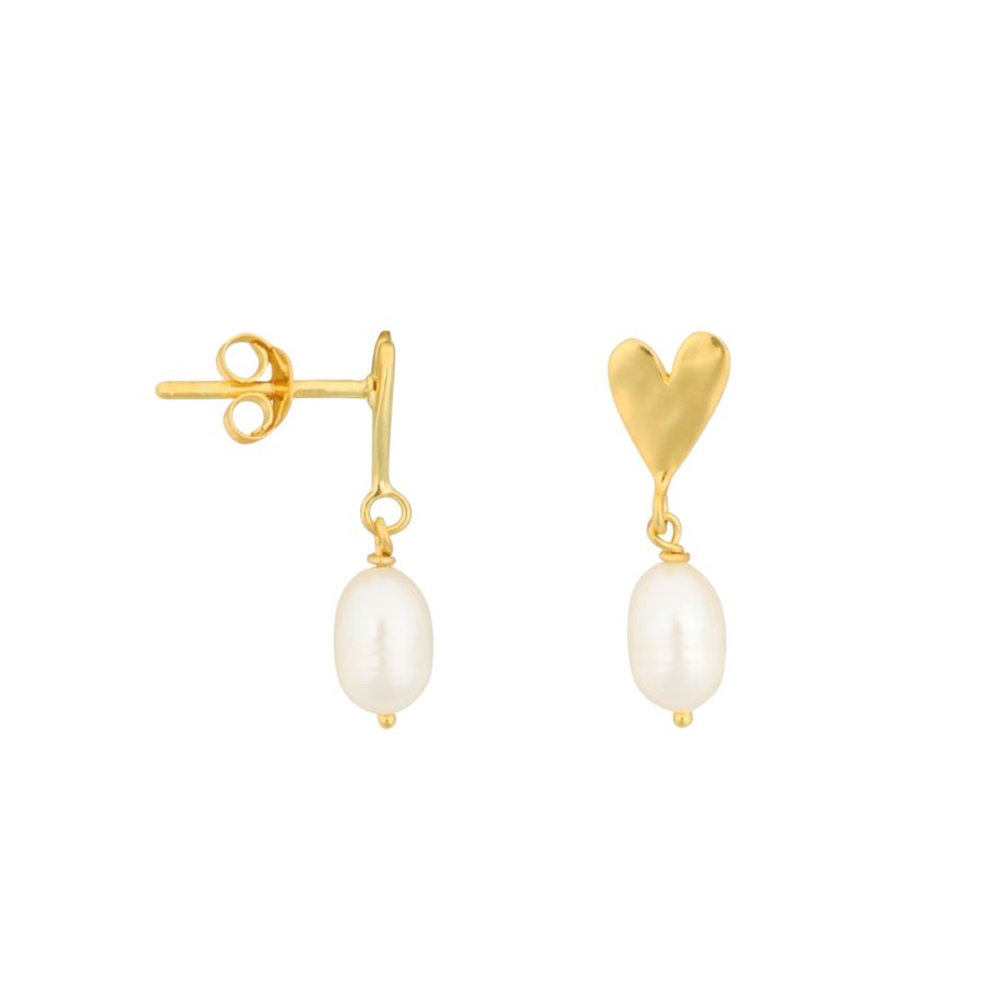 Medium Heart Pearl Stud Earring Gold | Betty Bogaers