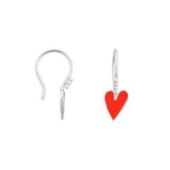 Medium One Heart Hook Earrings Silver Neon Coral | Betty Bogaers