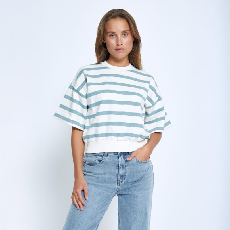 Estella Short Sleeve Sweat Ice Blue Stripe | Minus