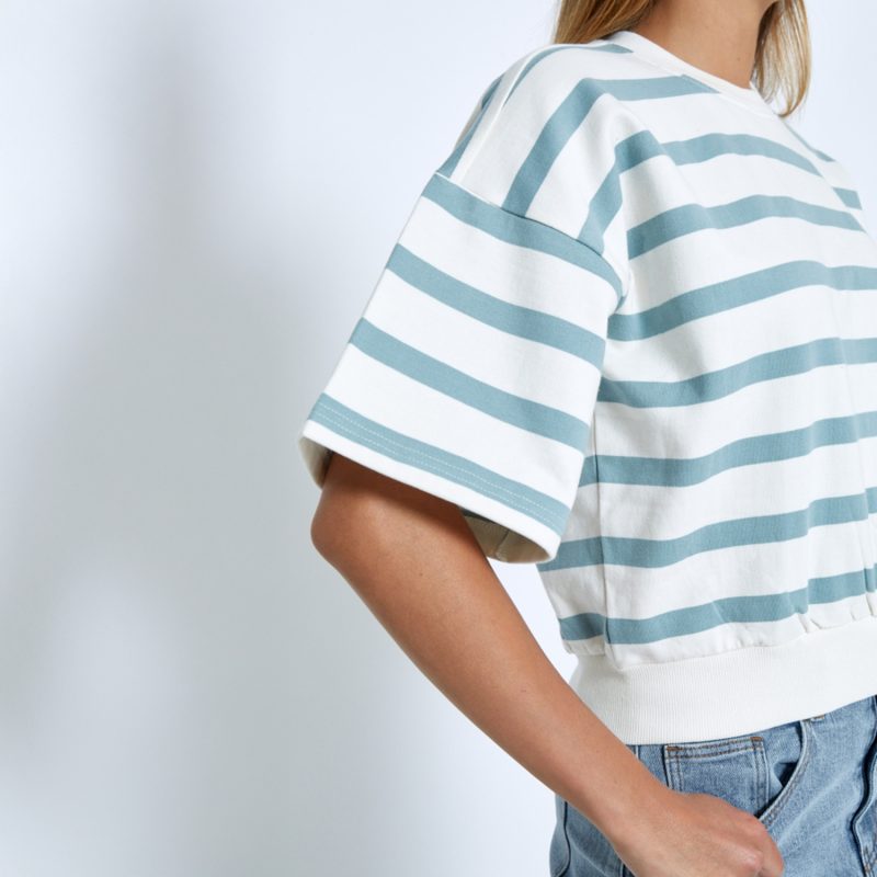 Estella Short Sleeve Sweat Ice Blue Stripe | Minus