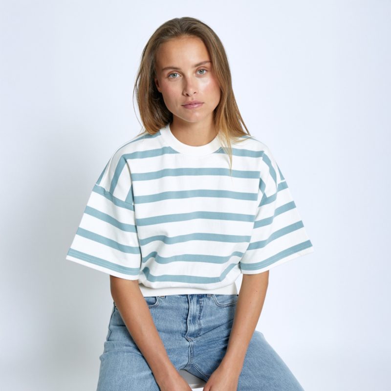 Estella Short Sleeve Sweat Ice Blue Stripe | Minus