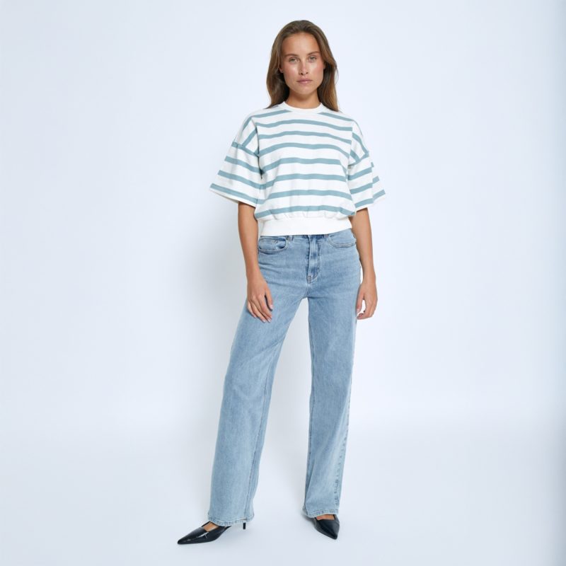 Estella Short Sleeve Sweat Ice Blue Stripe | Minus