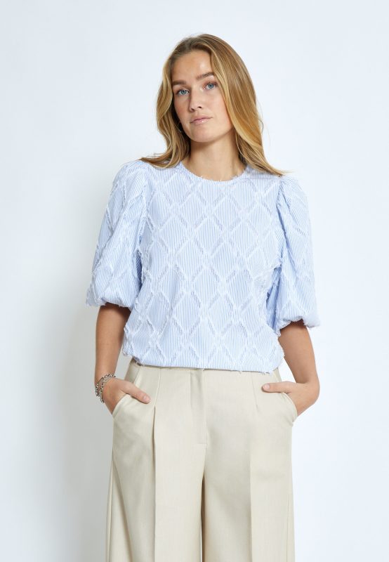 Astra Short Sleeve Blouse Ice Blue Stripe | Minus