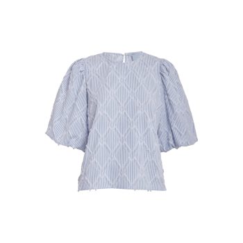 Astra Short Sleeve Blouse Ice Blue Stripe | Minus