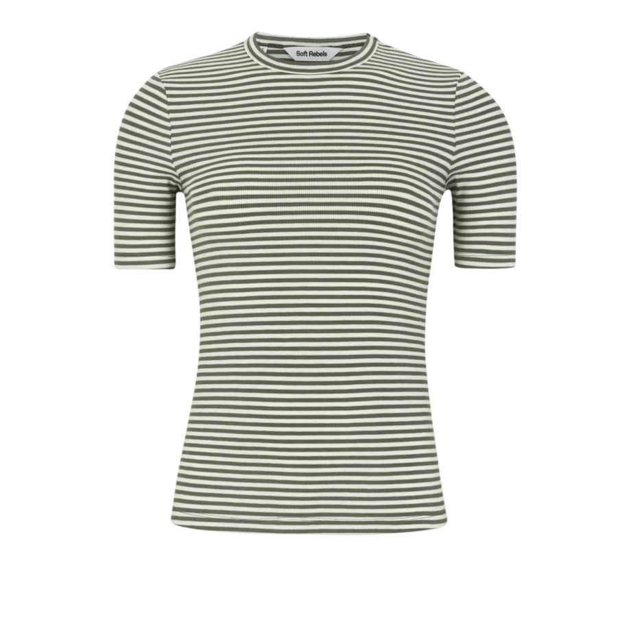 Fenja Stripe SS Top Vetiver | Soft Rebels