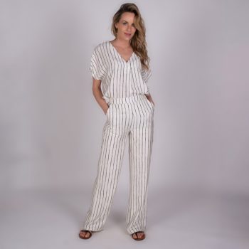 Mendoza Pantalon Zwart Beige Streep | The Clothed