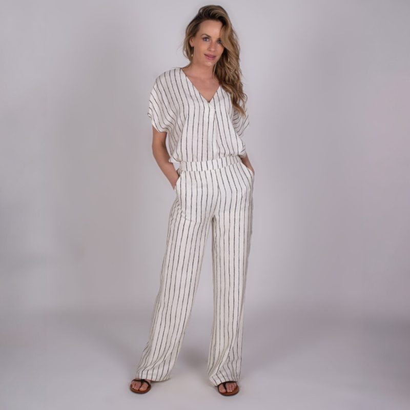 Mendoza Pantalon Zwart Beige Streep | The Clothed