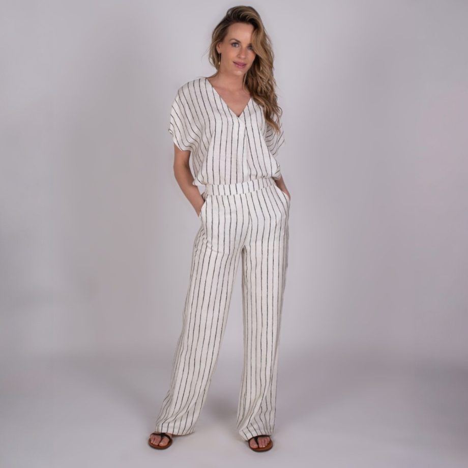 Mendoza Pantalon Zwart Beige Streep | The Clothed
