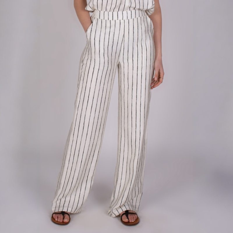 Mendoza Pantalon Zwart Beige Streep | The Clothed
