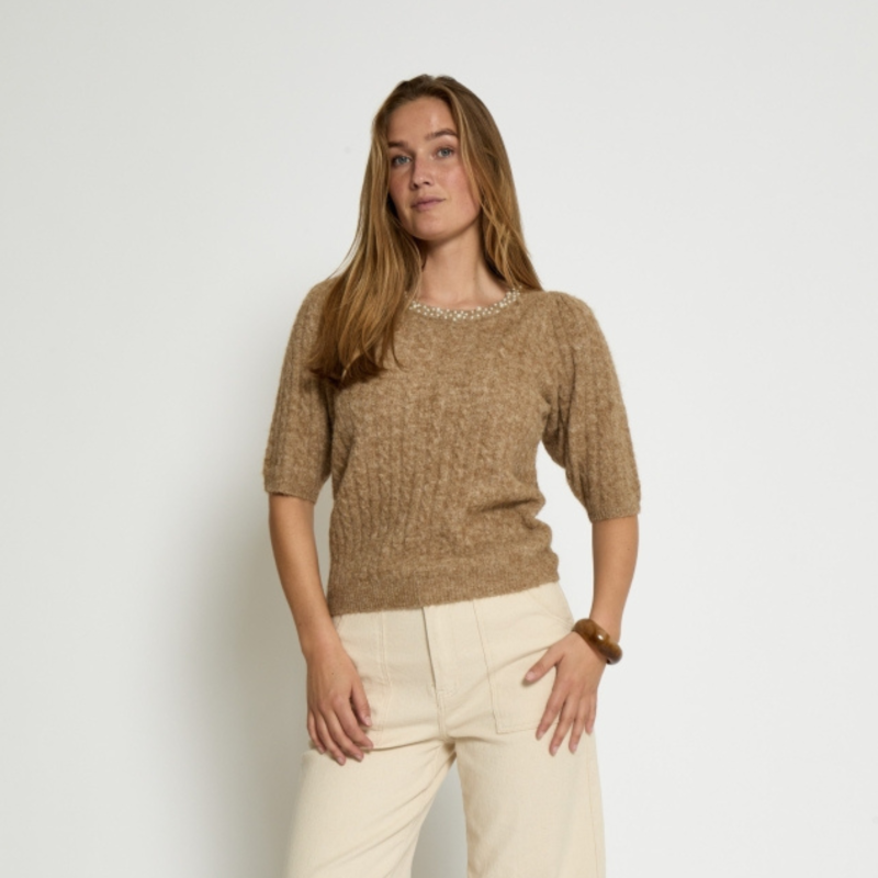 Kira Knit Blouse Kelp Sand Melange | Peppercorn
