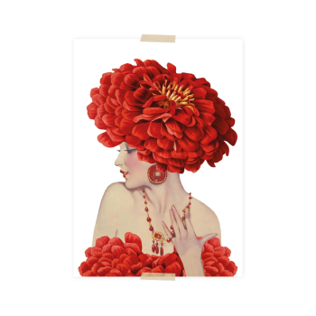 Postkaart Lady in Red | Lylies