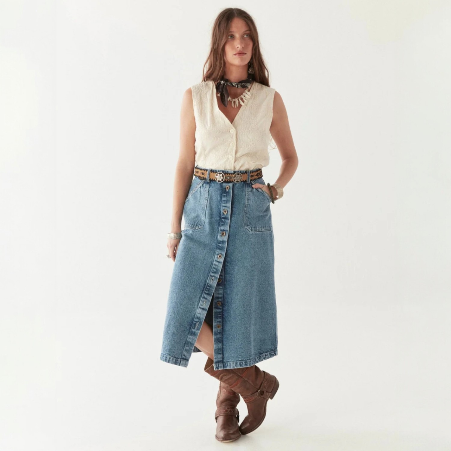 Parton Skirt Western Blue | Maison Hotel