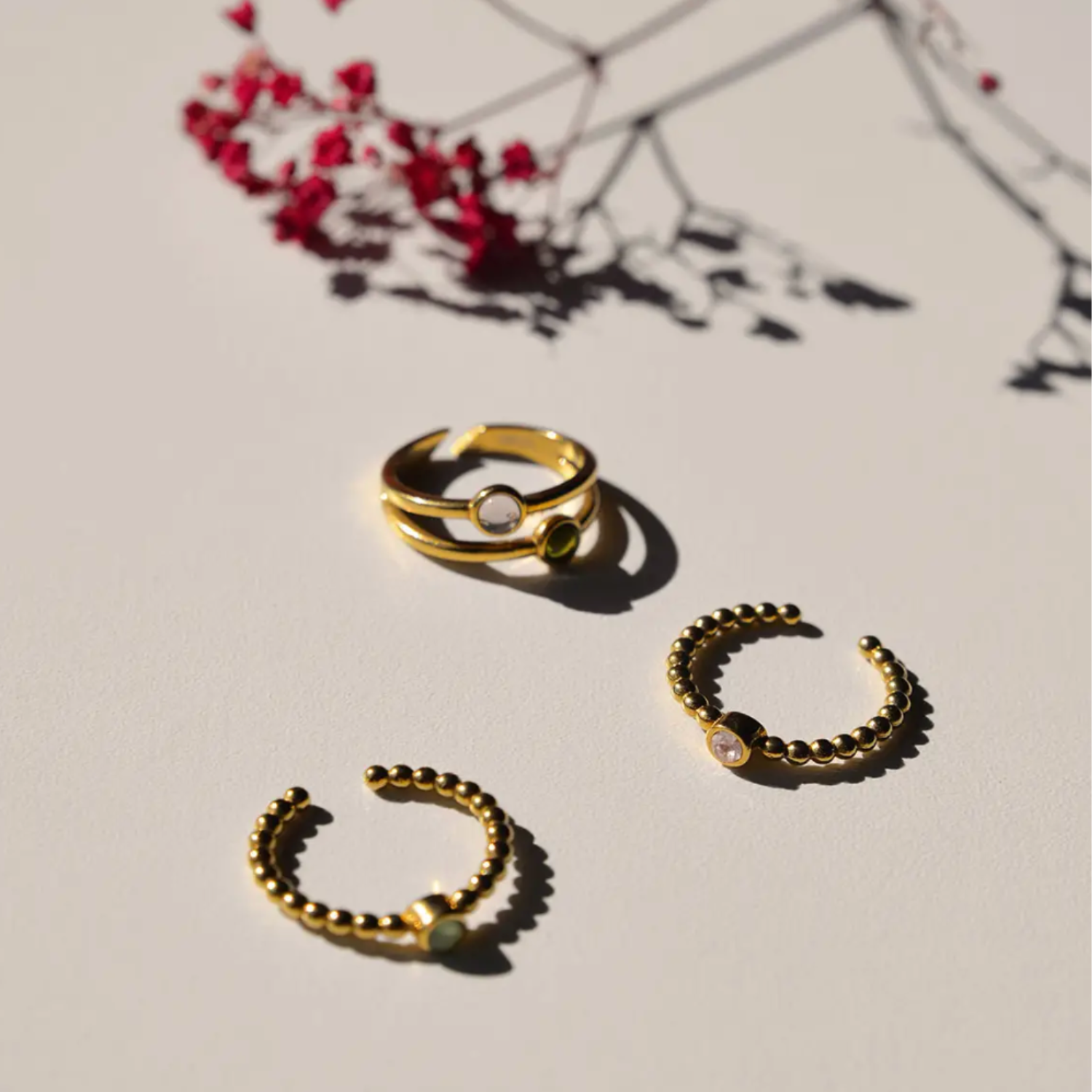 Ring Dubbel Goud Roze en Groen | Vinoos