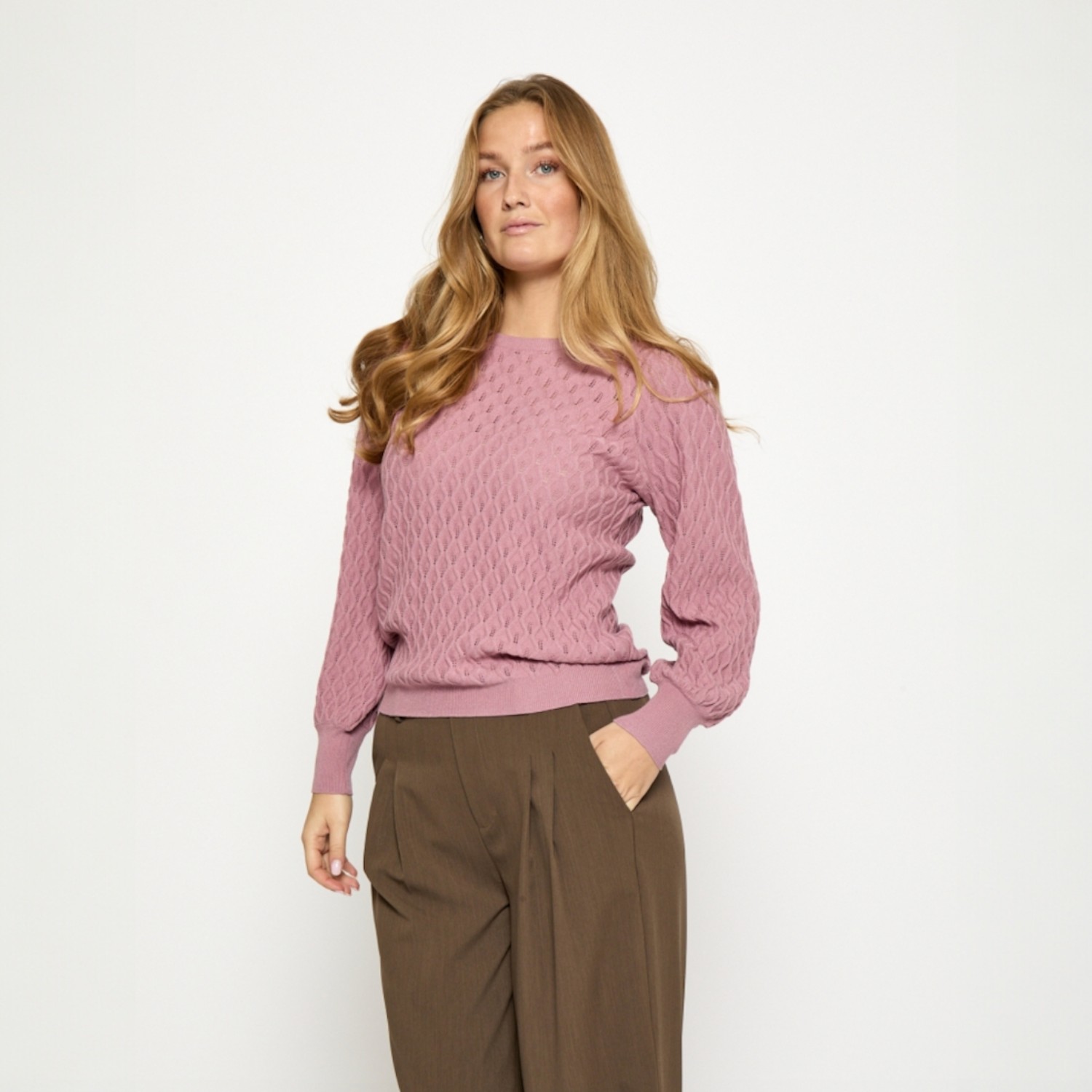 Rosalia Puff Sleeve Knit Pullover Ash Rose | Peppercorn