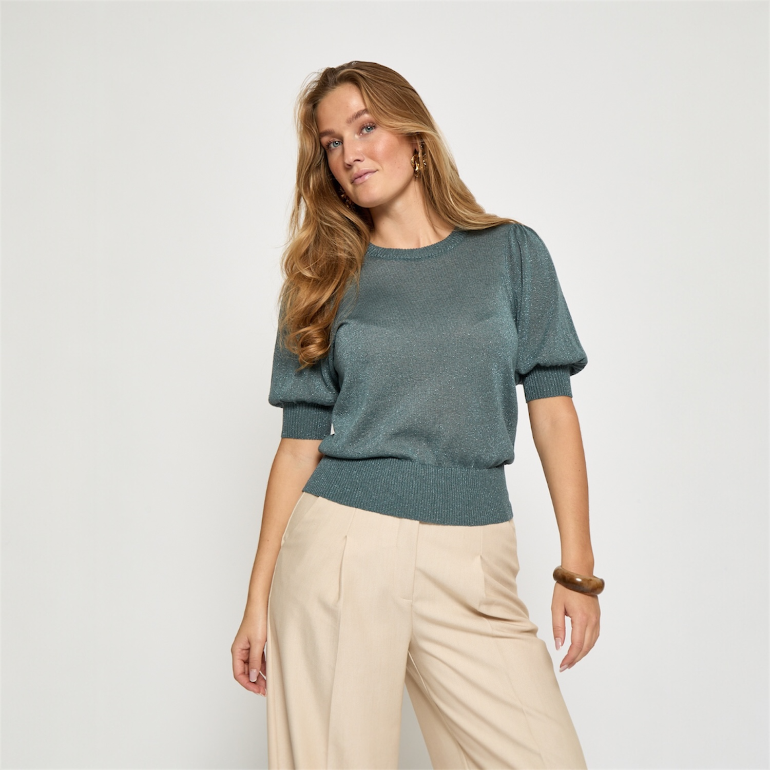 Liva Metallic Puff Sleeve Pullover North Atlantic | Minus